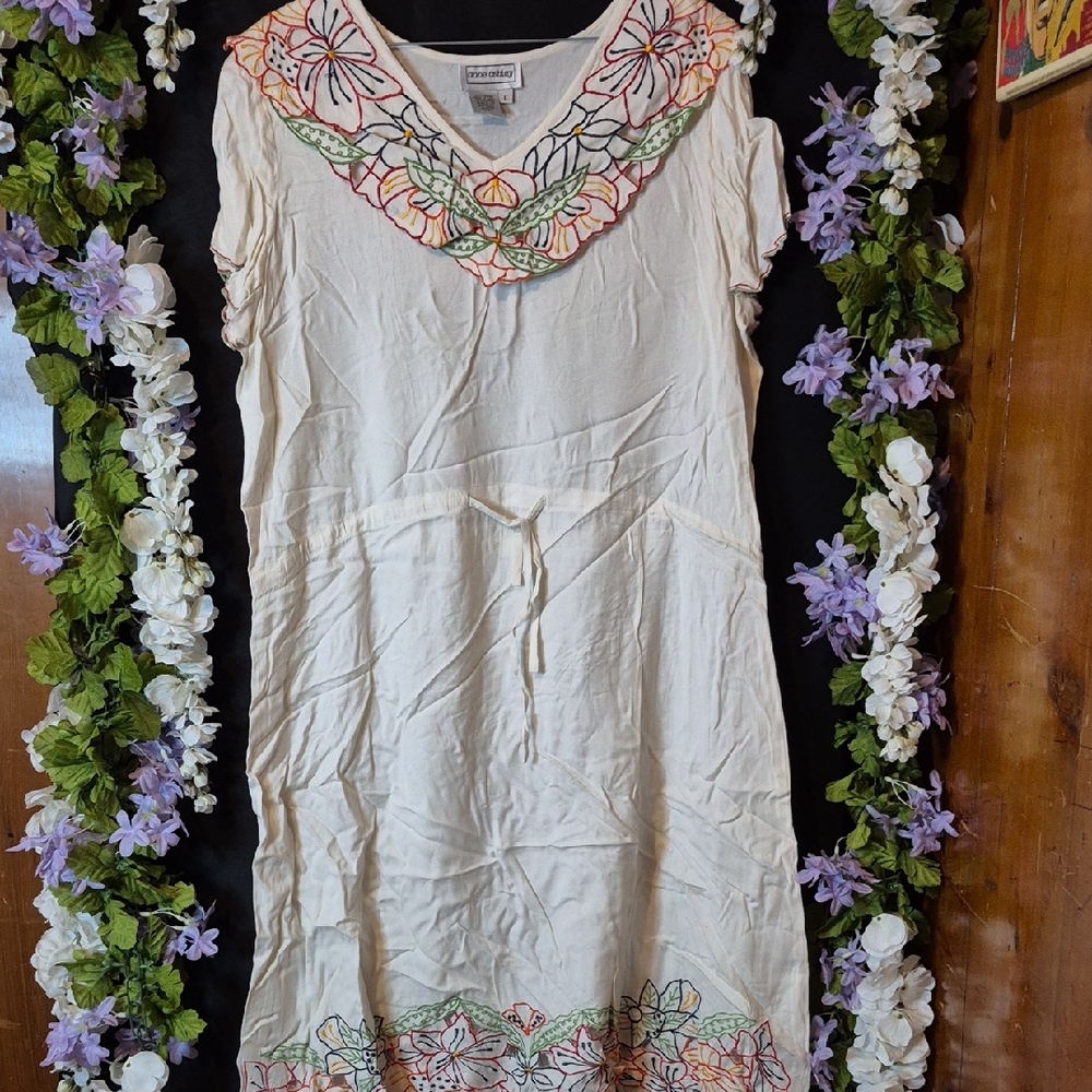Anne Ashley Cream Top with Multicolor Floral Embroidery